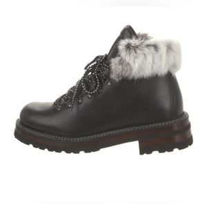 Montelliana size 9 Fur Leather Combat boots black lugged sole vibram snow tread